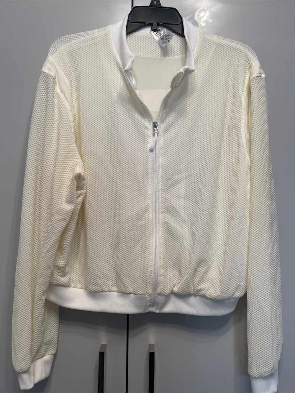 Cream Mesh Zip-Up Bomber Jacket by